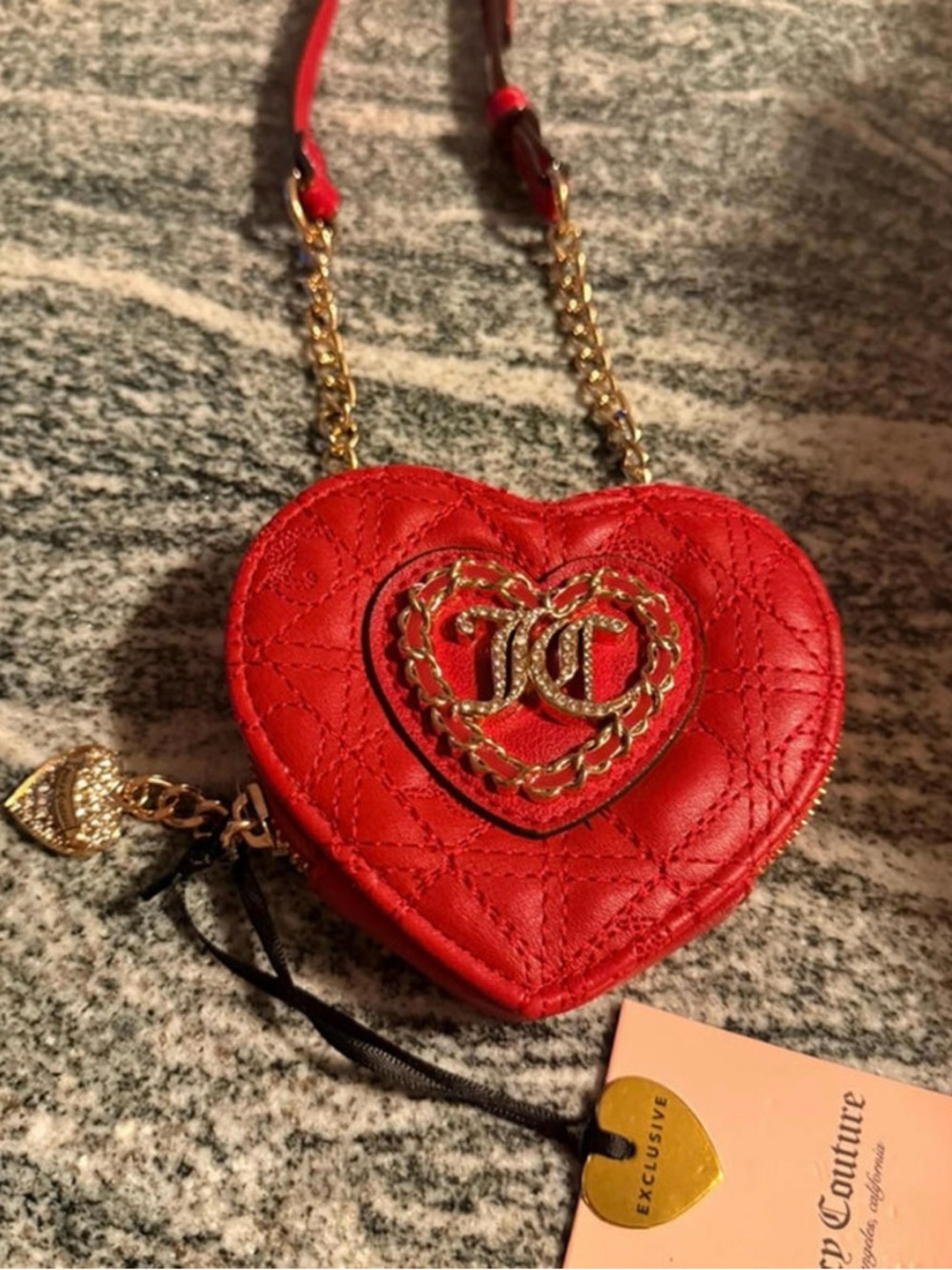 Juicy Couture Red Heart Mini Crossbody Wallet  Quilted Faux Leather NEW